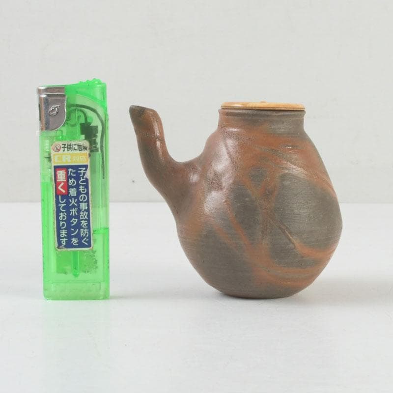 茶道具 備前焼 古備前 火襷 水滴 茶入 袱紗付 共箱二重箱 V 9374