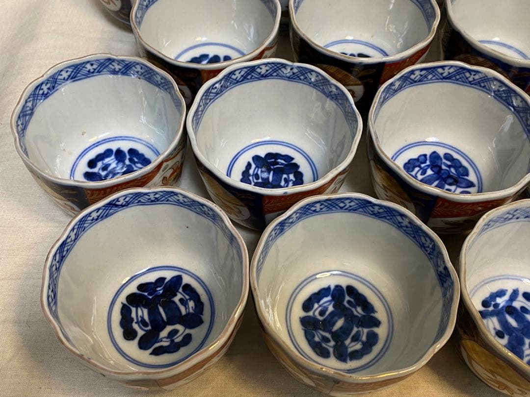 伊万里 古伊万里 色絵 金襴手 ちょこ 猪口 花の図 大正元年 20客