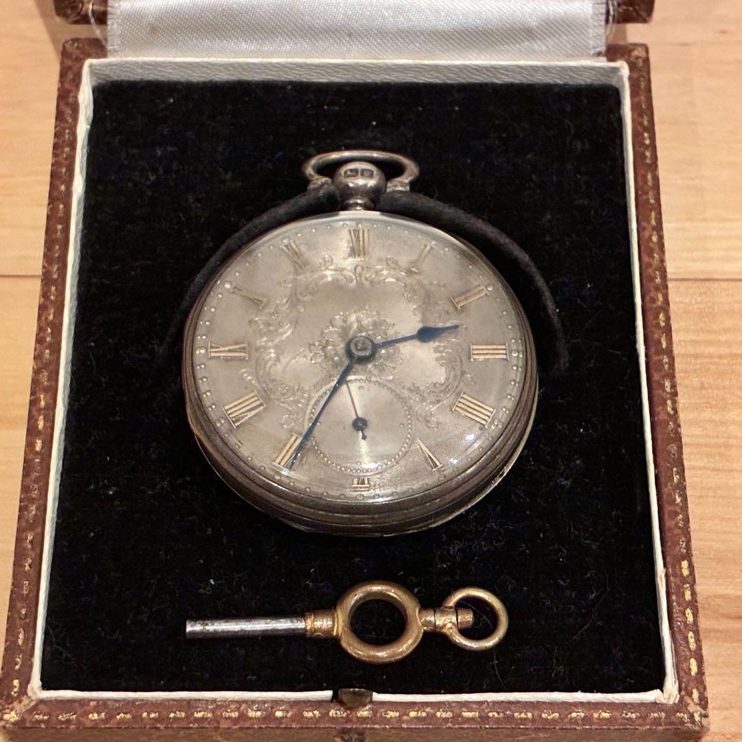 1846-1847年製 バーミンガム 純銀 懐中時計 英国アンティーク 鍵巻き式
