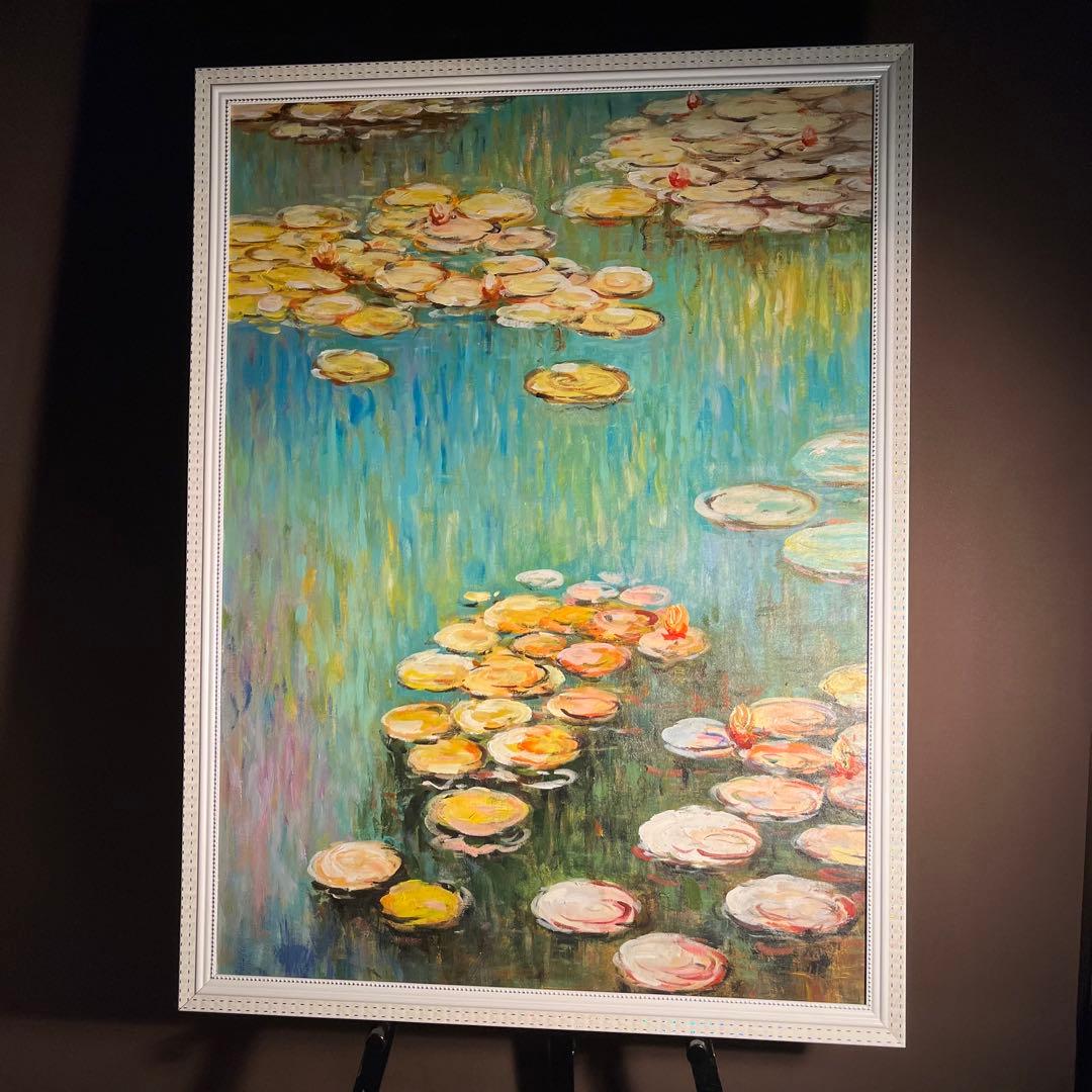 ★特大★ 手描き油絵 クロード・モネ 睡蓮 額付 絵画 インテリア 油彩画