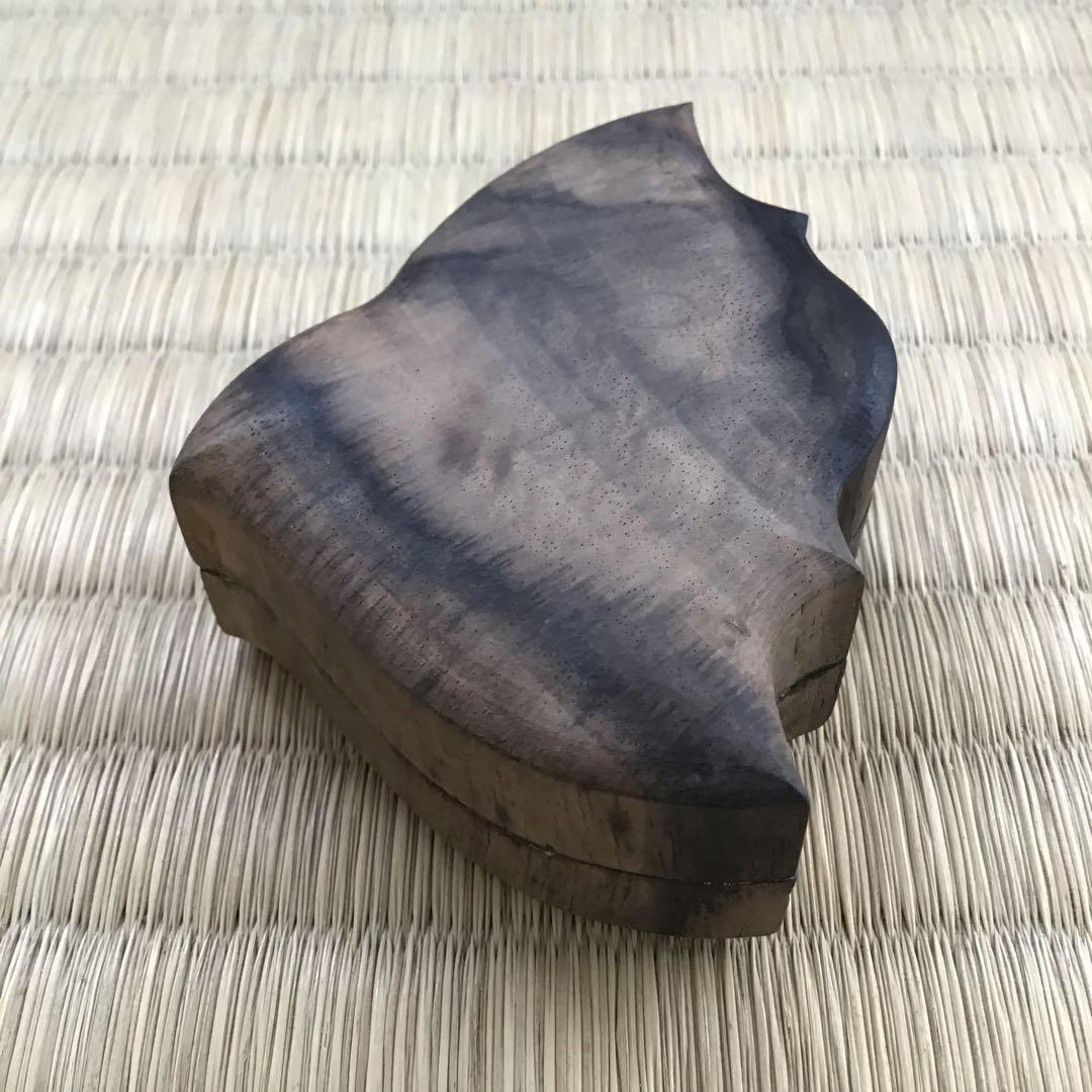 骨董品 茶道具 香合 黒柿千鳥香合 内側金箔(傷)銅板付属 配送桐箱