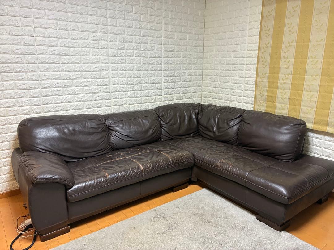 カウチソファー 本革 L字型 ダークブラウン l字ソファー