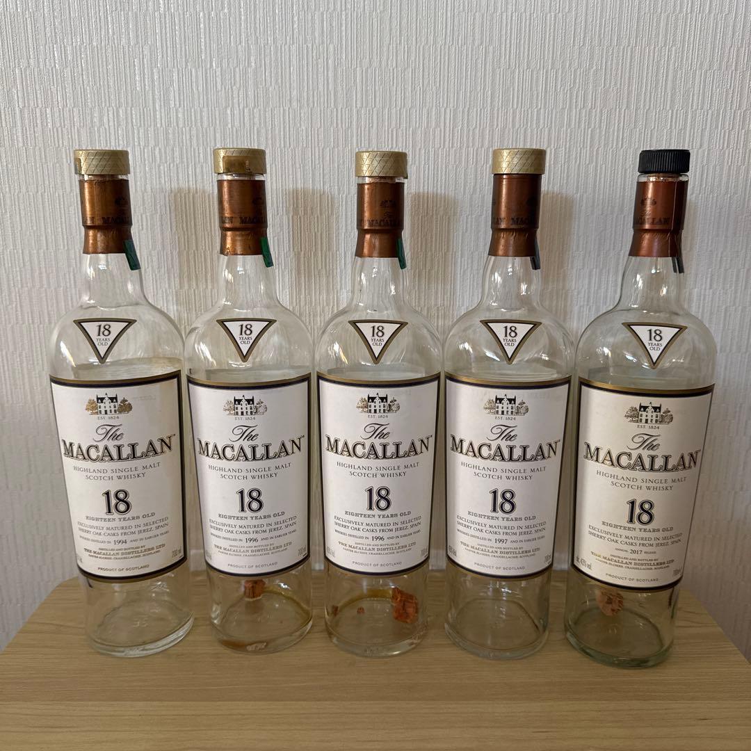 マッカラン18年　空瓶　未洗浄　コルク折れ　コルク栓違い　計5本 マッカラン18年 空瓶 未洗浄 コルク折れ コルク栓違い 計5本