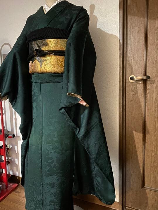 正絹色無地振袖深緑系長襦袢振袖セット成人式卒業式 人気ラスト1