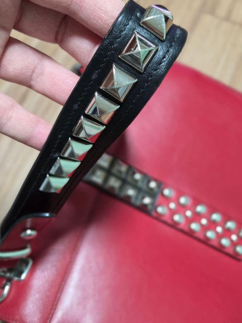 PRADA★エレクトラスタッズレザーショルダーバッグ赤