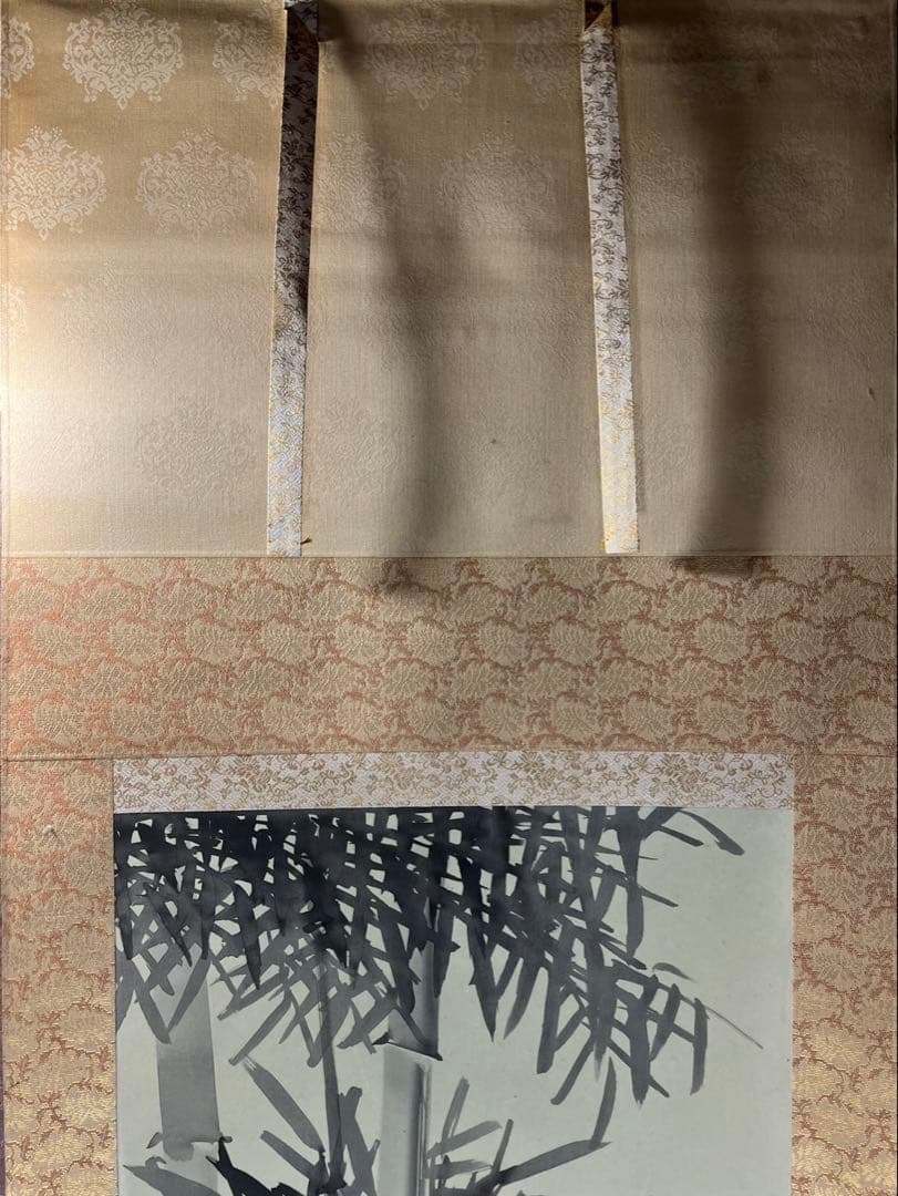 水墨画 縁起物墨竹と雀 筆者舟峰 未使用美品箱無超