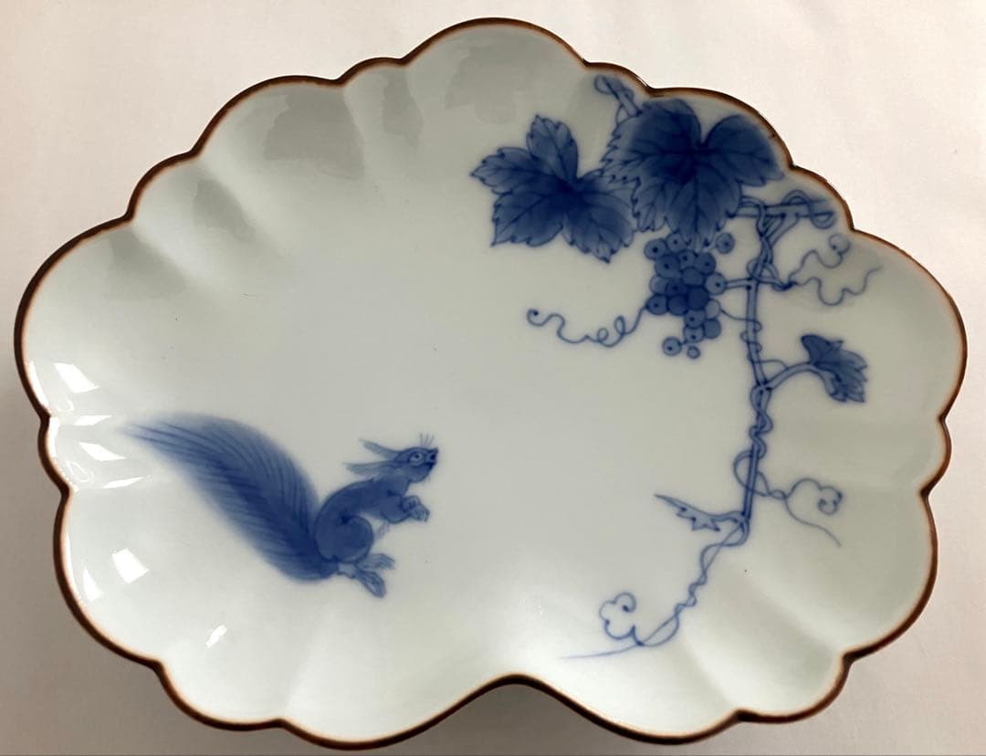 辻製磁社★形変皿★柄違い3セット★リスブドウ★ウサギ★牛★笛★有田焼