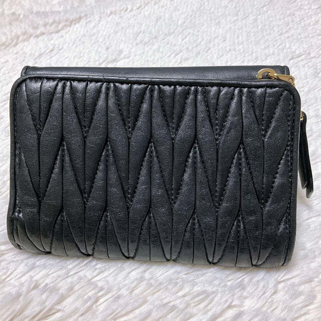 ♡美品♡MIU MIU マテラッセ 三つ折り財布 L字 ファスナー ブラック 金