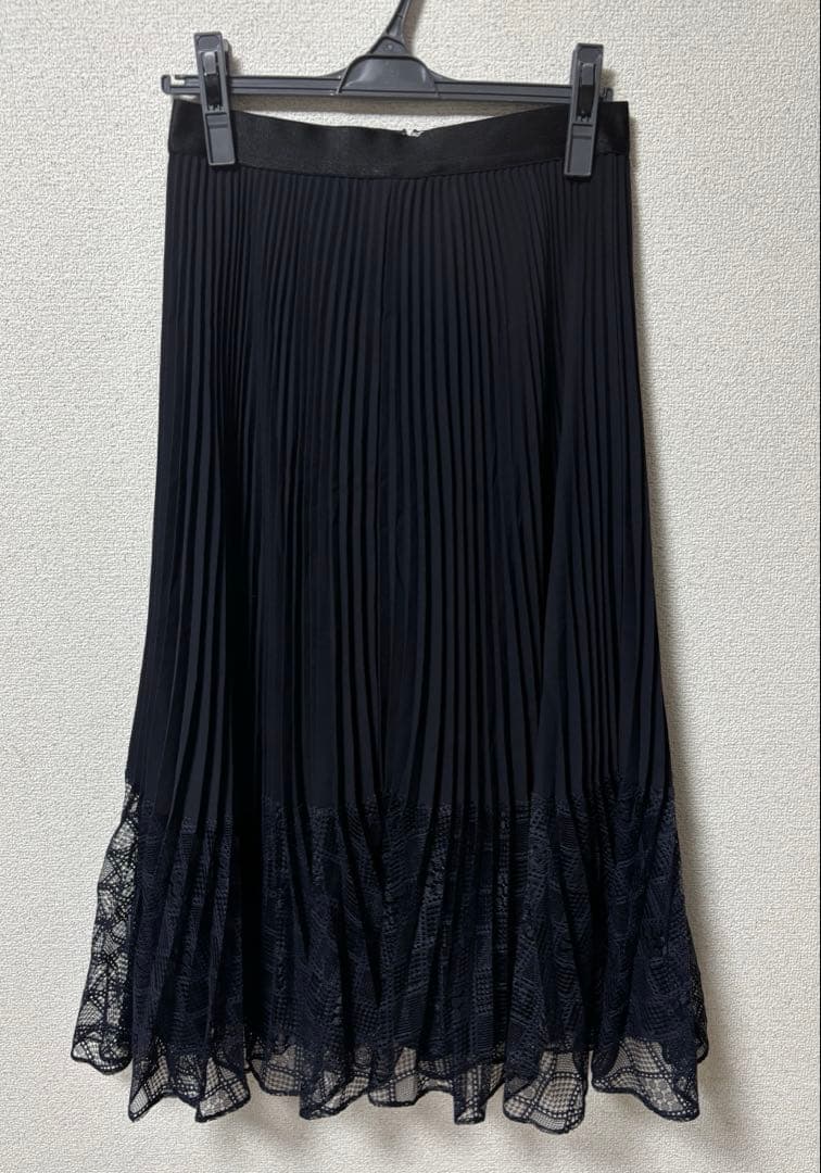 美品 EPOCA レースコンビパウダリージョーゼット プリーツスカート ネイビー