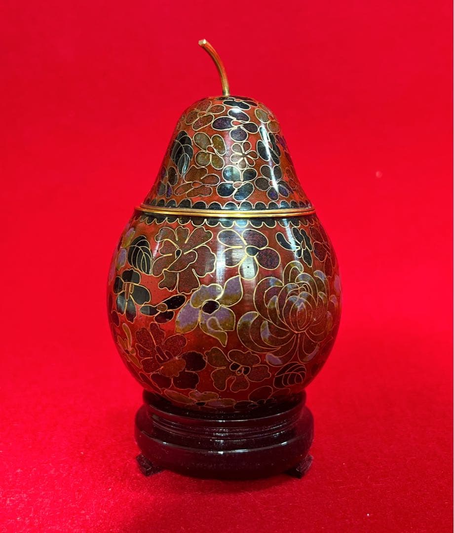 中國美術 景泰蓝 七宝焼 梨香合 香道具 台座付き