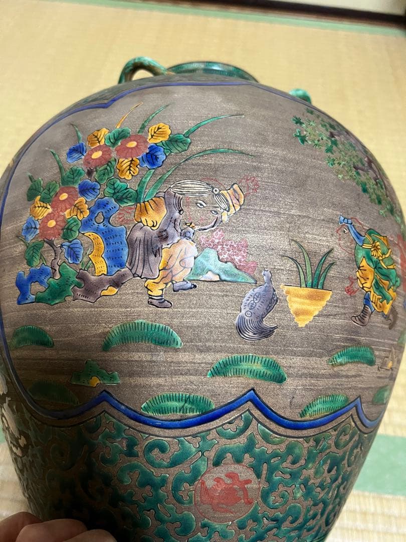 【美品】青手九谷　九谷焼壺　九谷焼