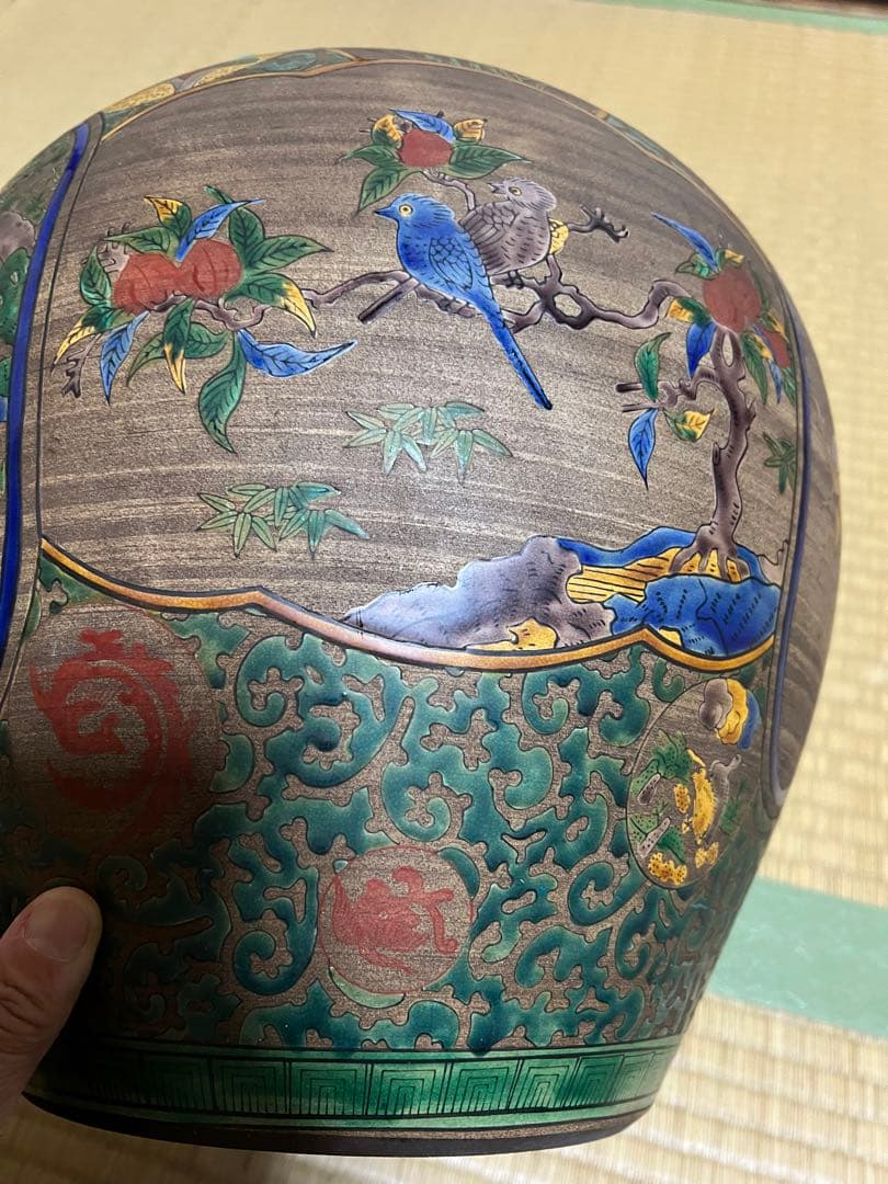 【美品】青手九谷　九谷焼壺　九谷焼