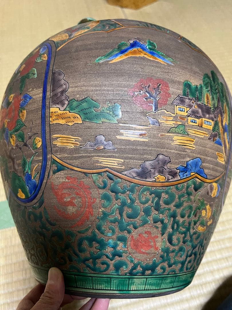 【美品】青手九谷　九谷焼壺　九谷焼