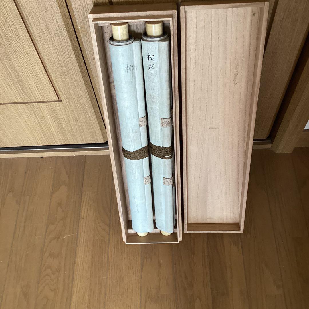 熊代熊斐 彩色画 絹本【花鳥画 叭 叭 鳥 双幅 】 肉筆画 保存箱