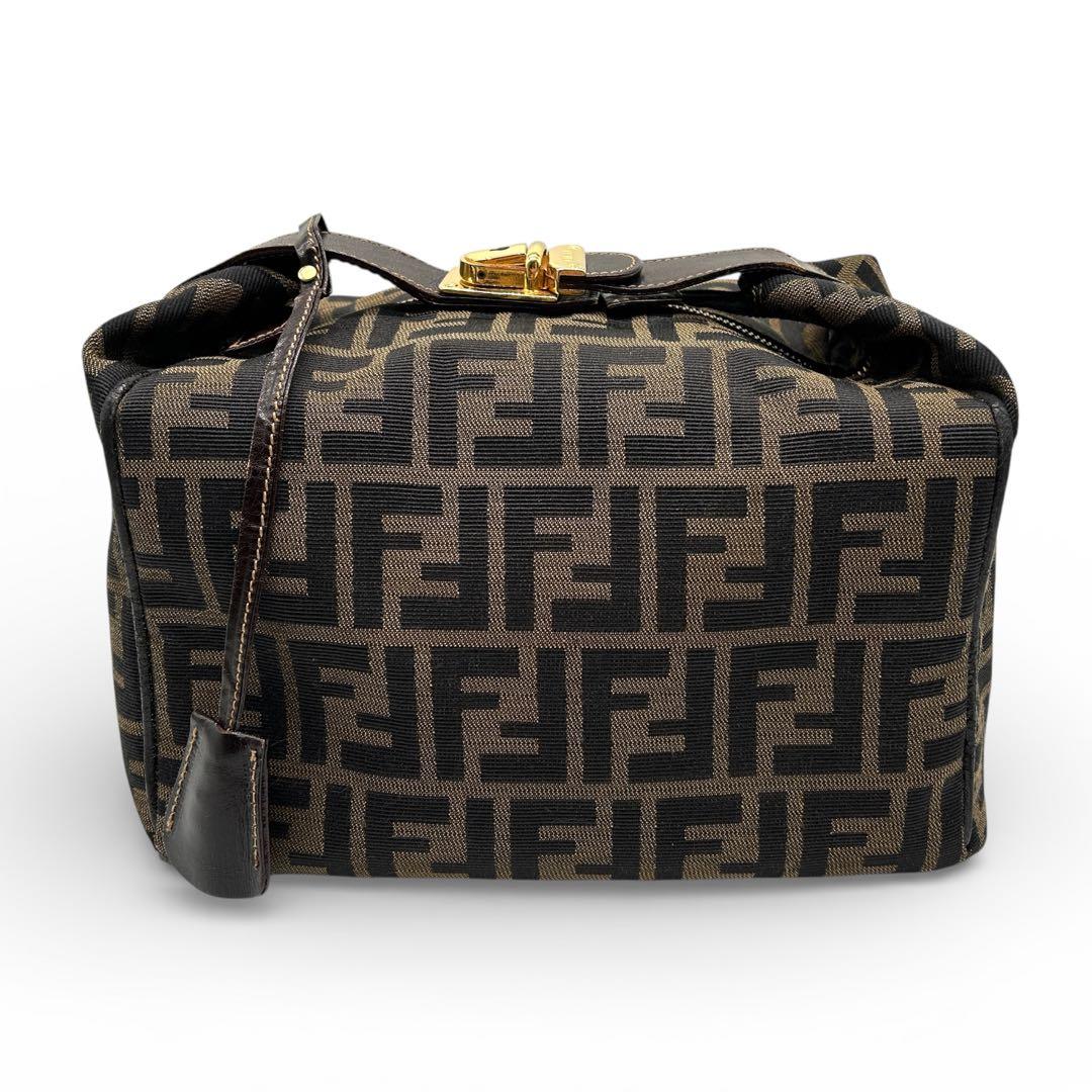 FENDI フェンディ バニティ ハンドバッグ ズッカ 鍵付き ブラウン