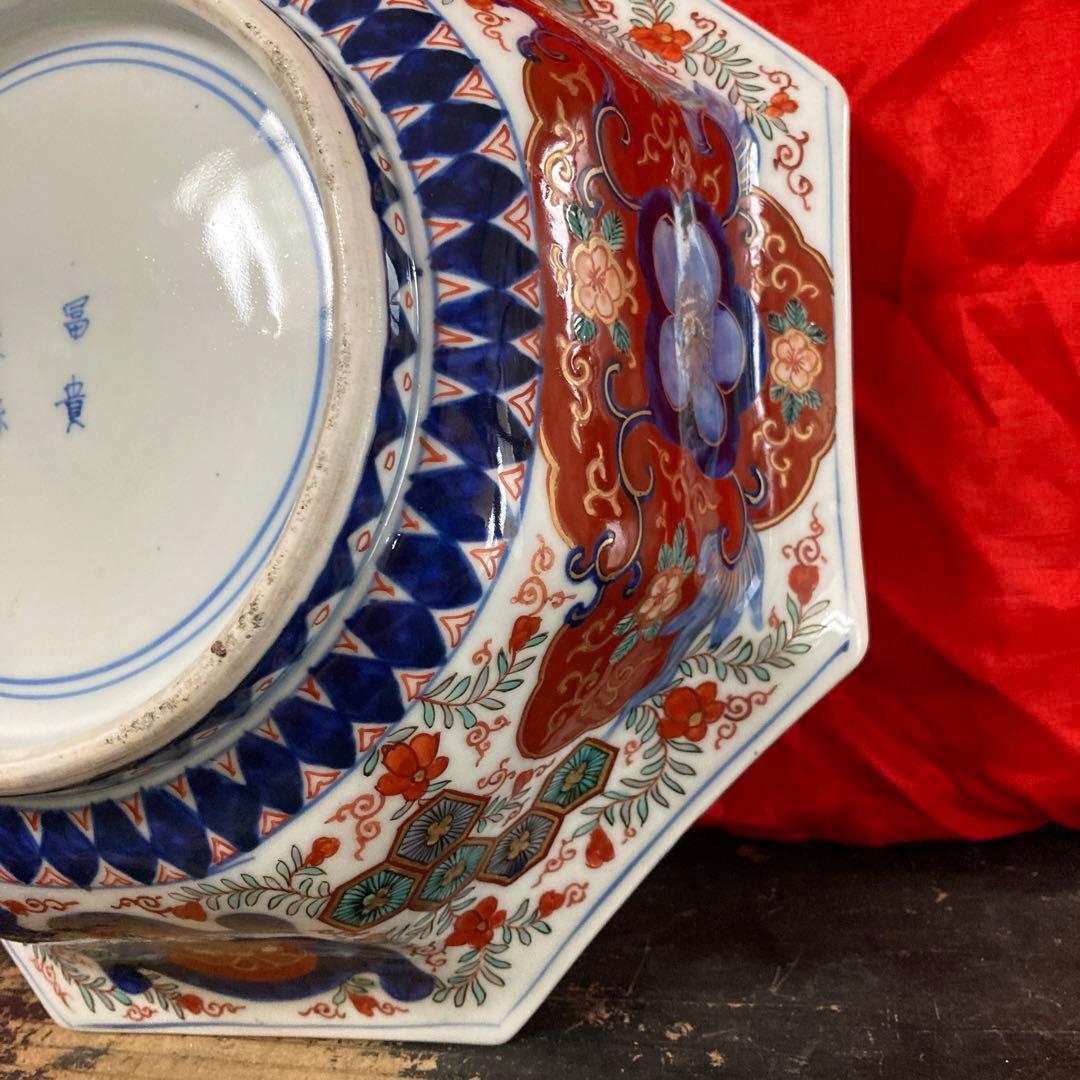 富貴長春 染付 金彩 金襴手 八角鉢 Yahoo!オークション -「古伊万里