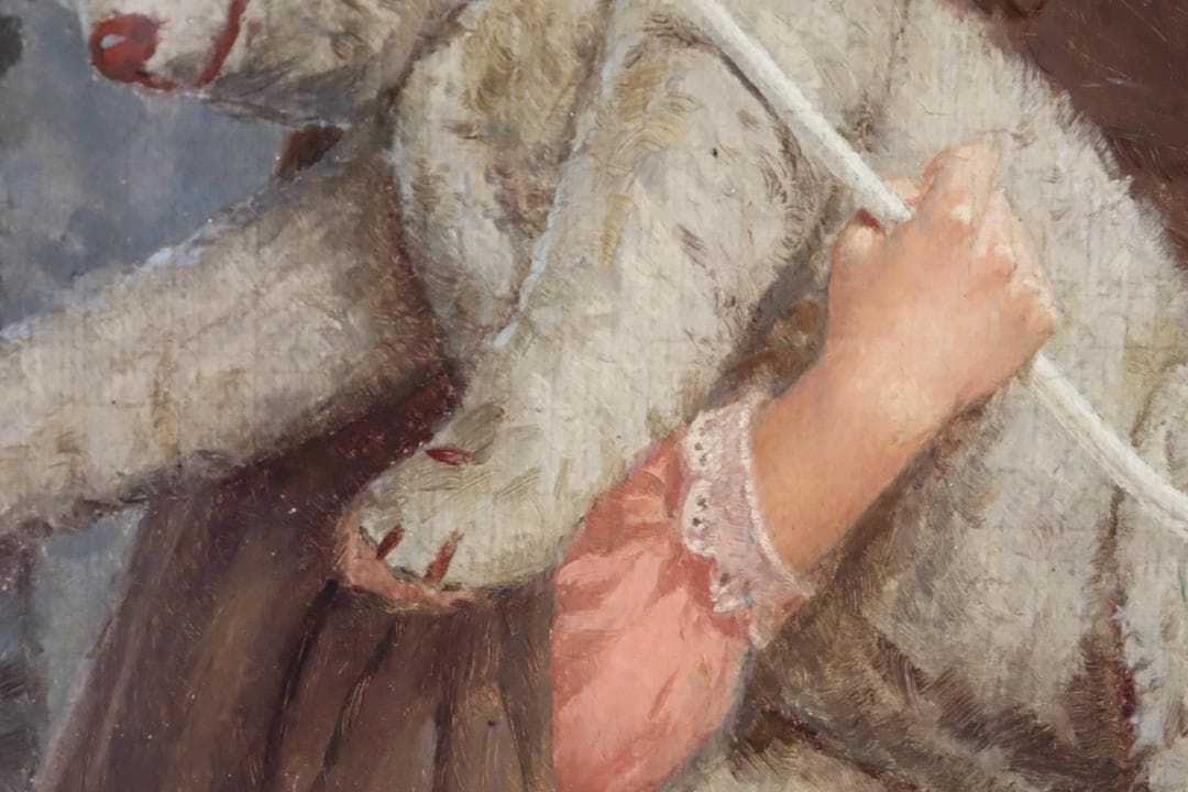 真作保証 西洋美術 ヨーロッパ絵画 「少女と女性」油彩20号 18～19世紀