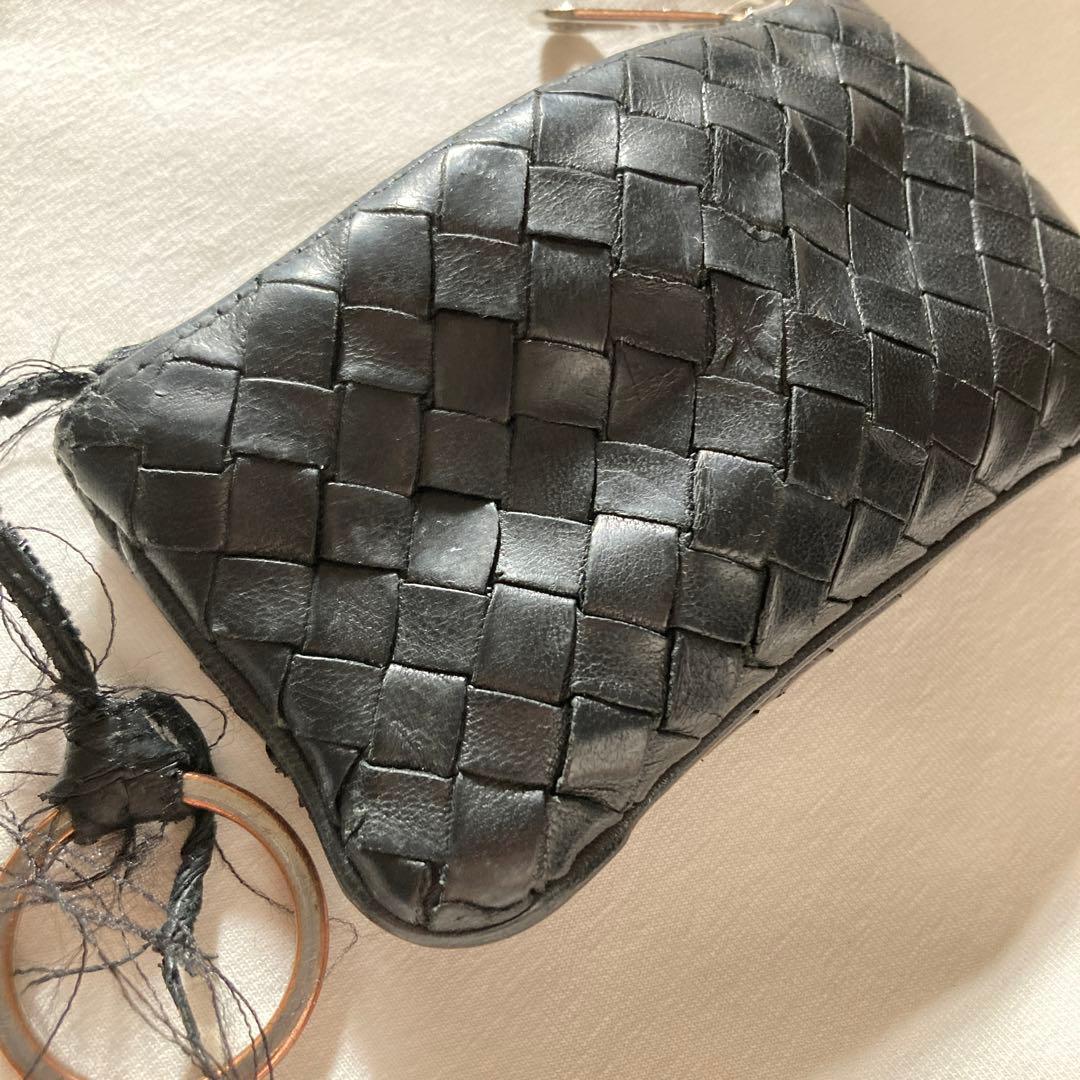 ボッテガ 黒 レザー キーケース 編み込みデザイン カードケース