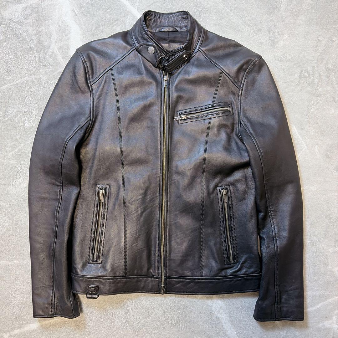【極美品】 リューグーレザーズ ラムレザー シングルライダースジャケット L LIUGOO ZERO WASTE 本革 シングルライダースジャケット メンズ