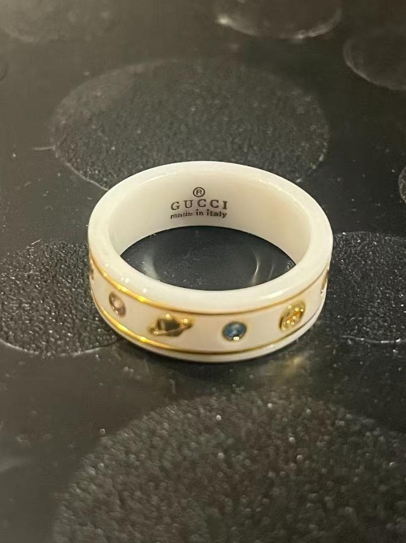て*ち様 GUCCI グッチ メンズ 指輪 リング セラミック調 直径約18mm
