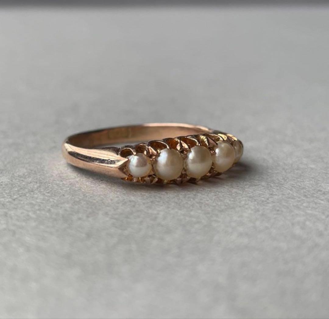 レ*ン様 美品 パールリング 9ct 真珠 リング アンティーク ソーティングメ