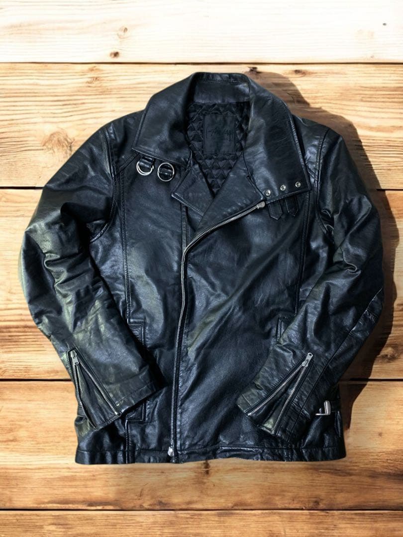 STUSSY ステューシー ラムレザー ジップアップ シングルライダース