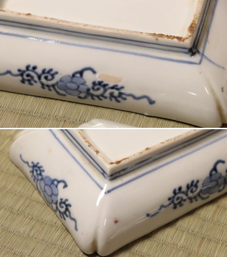 CM51】古伊万里 色絵 長方刺身皿 角皿 五客 桐鳳凰 松竹梅 扇面