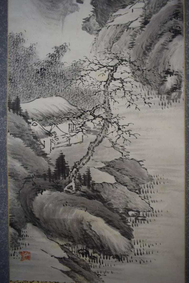 真作/方僊/山水画賛/布袋屋掛軸HJ-744