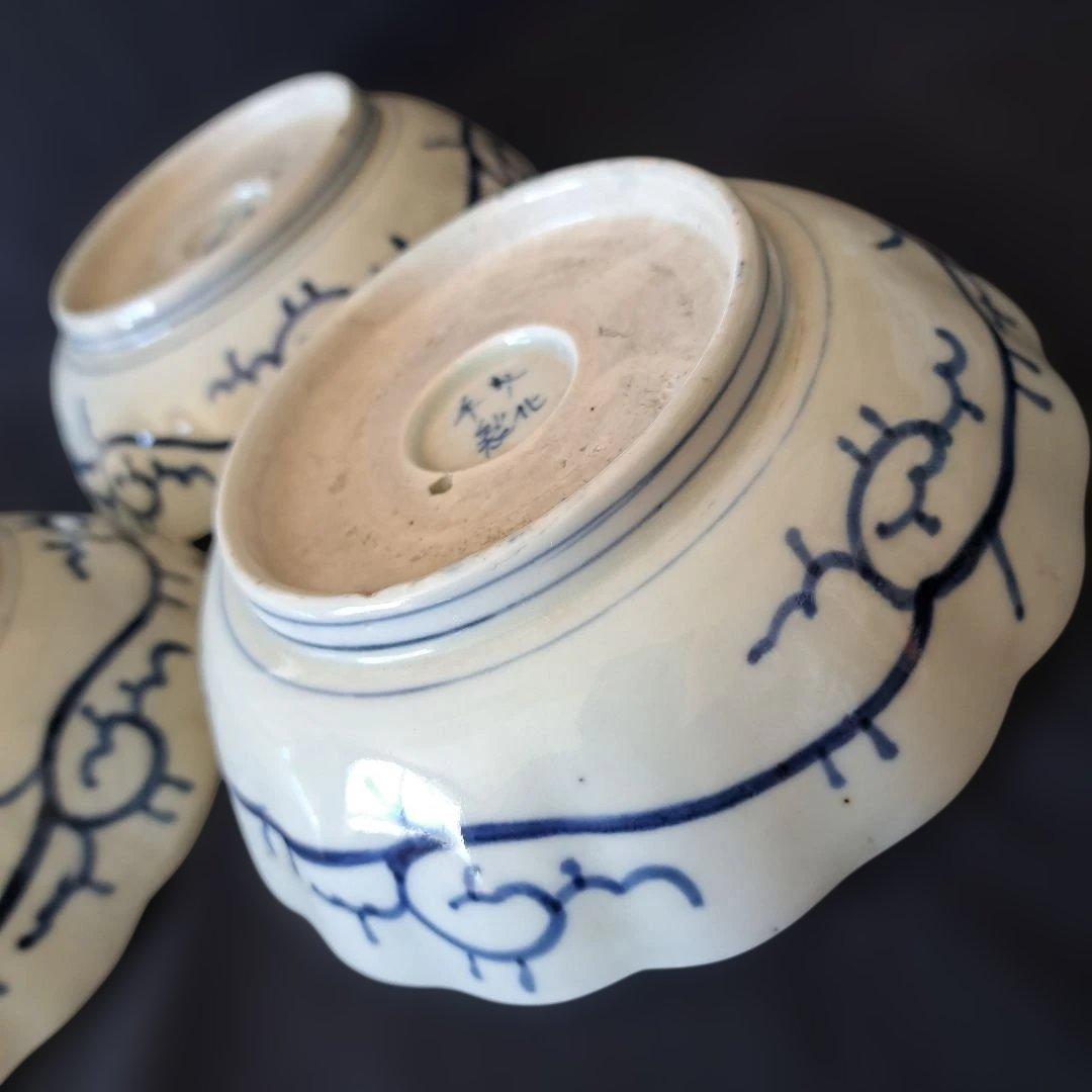 人気の微塵(みじん)唐草文」 古伊万里皿(直径15.5cm) 3客セット 骨董