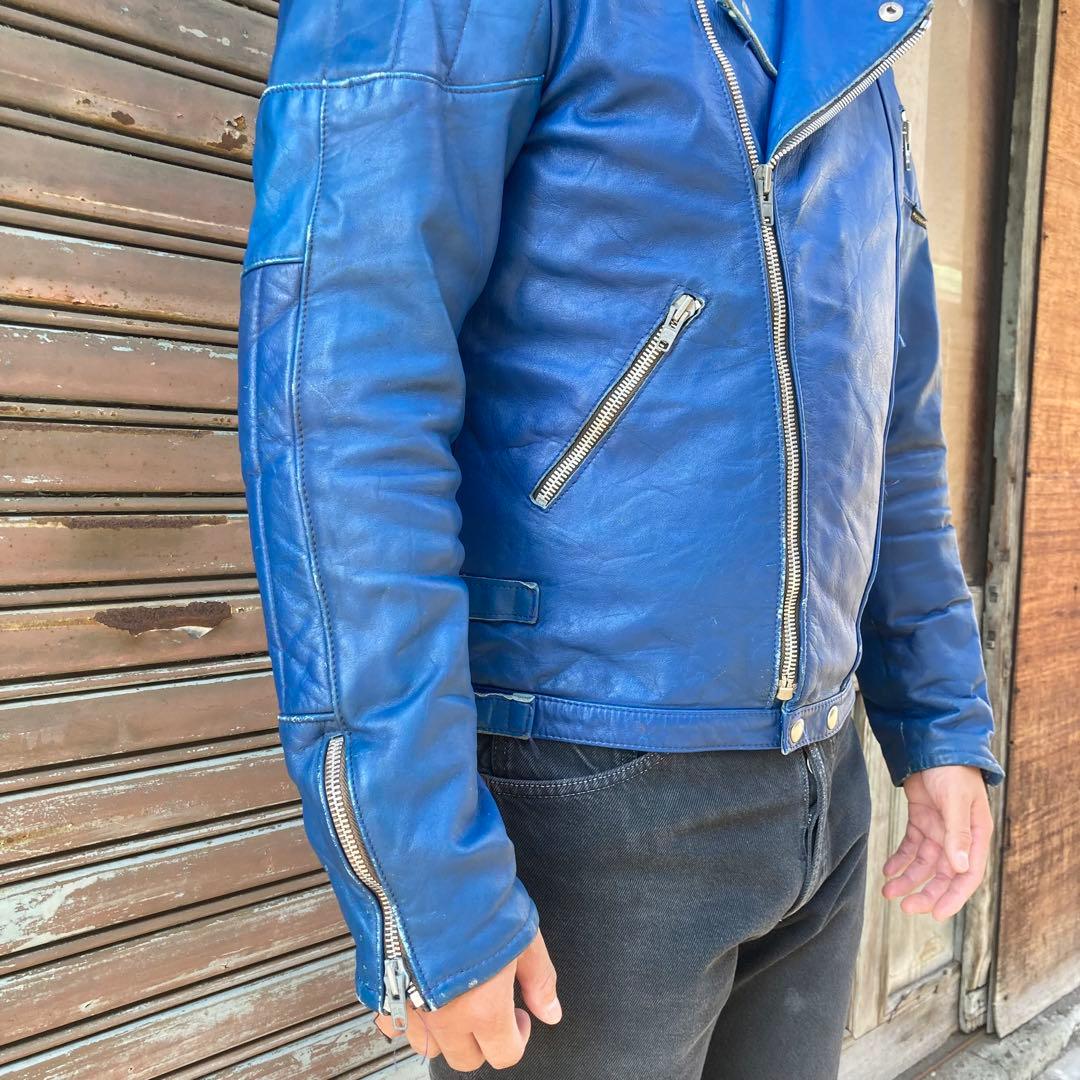 希少 60s 70s イギリス製 ロンジャン ライダース ダブル ブルー 英国製