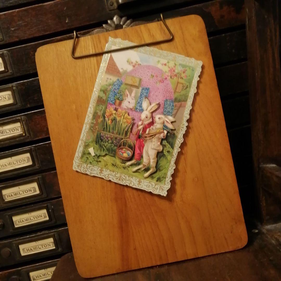 米国アンティーク木製バネ式クリップボード バインダー☆メッセージ