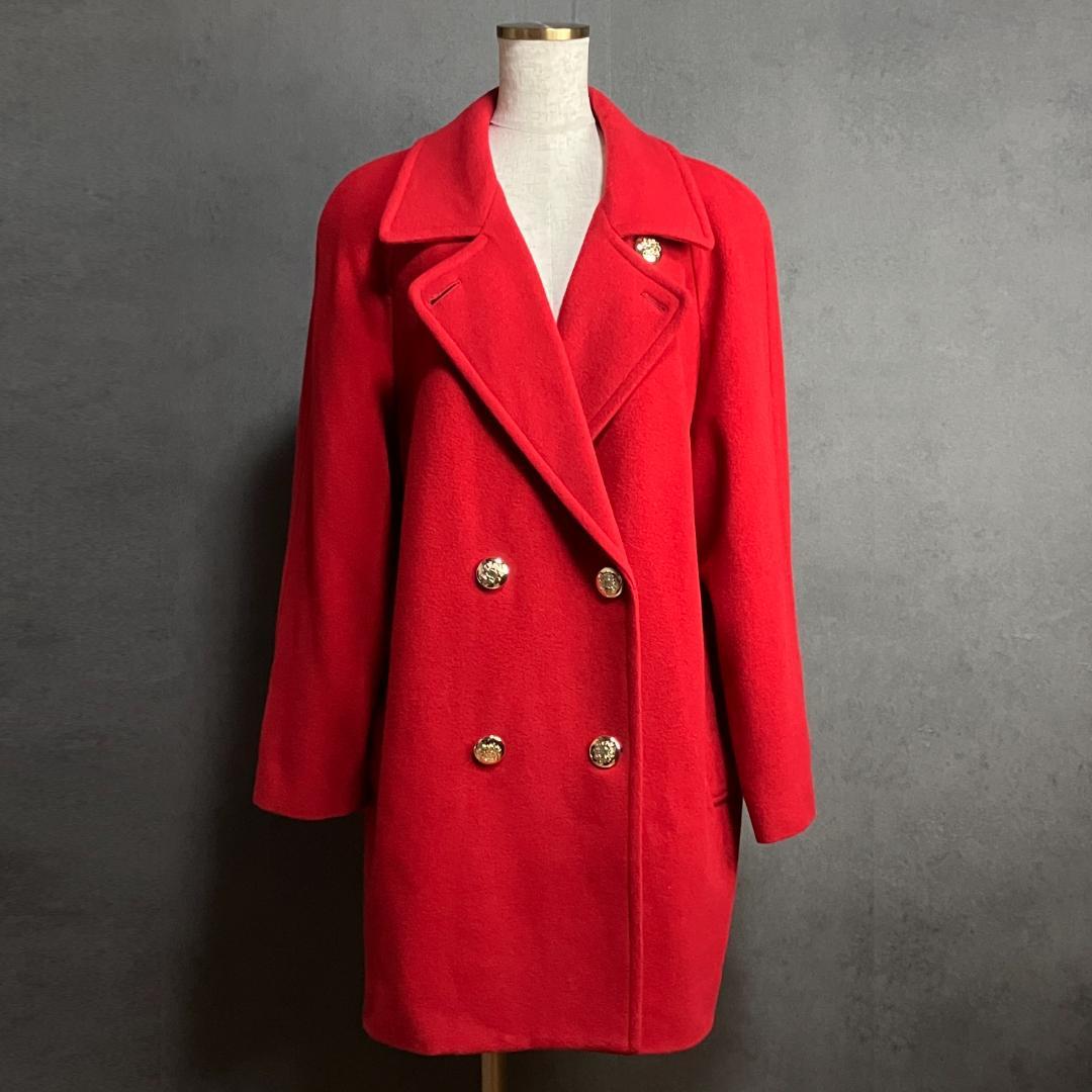 美品✨上質ウール混 ダブルブレスト 赤 コート M〜L相当 - メルカリ