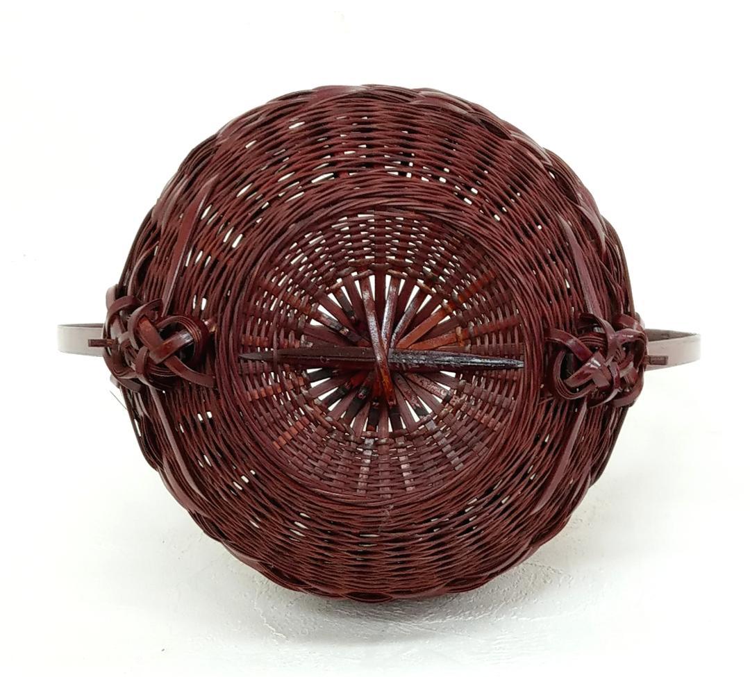 岡田節哉作 手付 籠花入 花器 茶道具 日展入選 日本工芸会