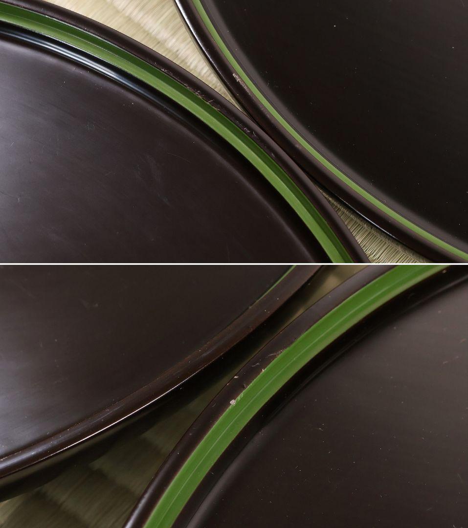 輪島塗 本堅地 黒塗 縁青漆 足付 丸膳 37.8cm 五客 木製【CM383