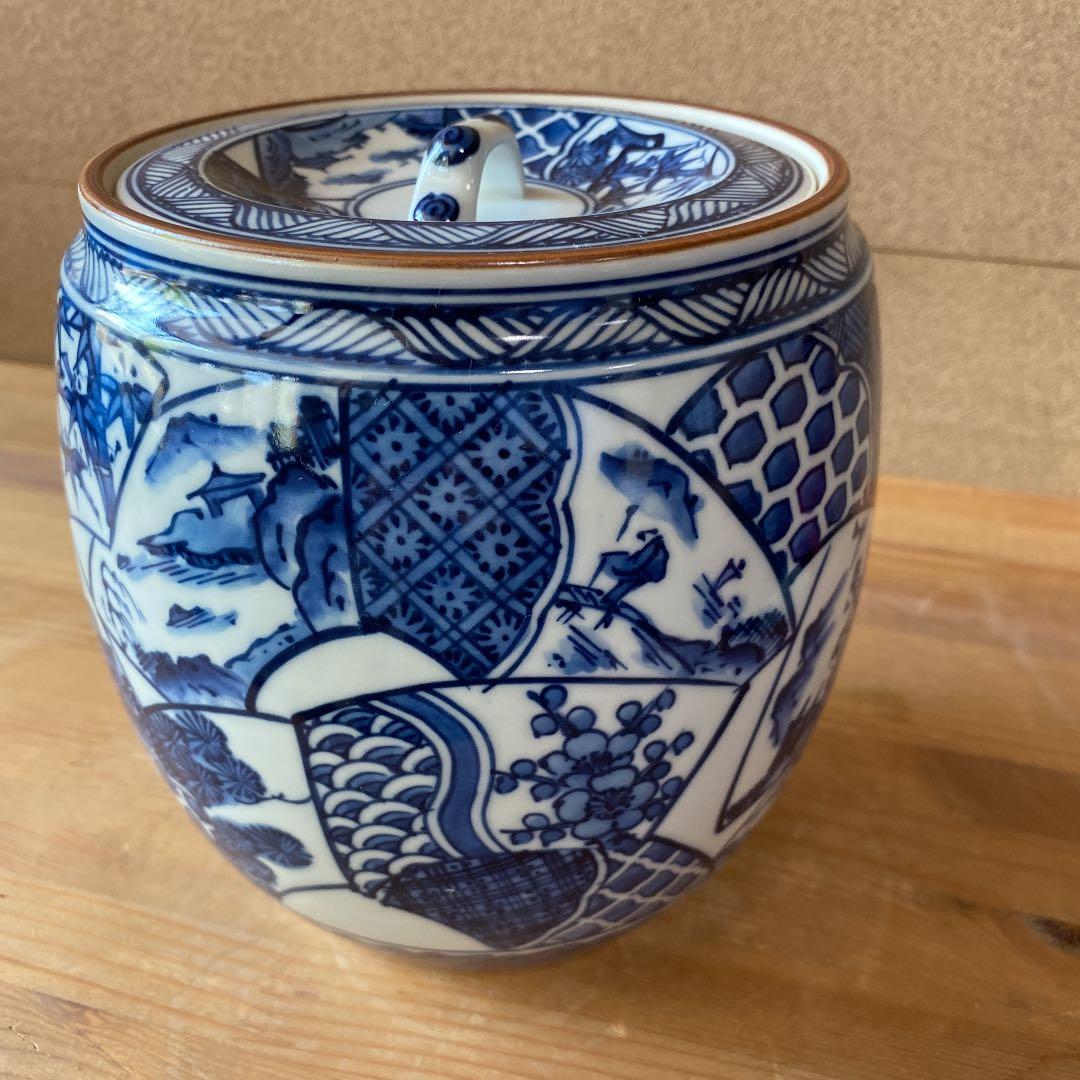 【茶道具】平安玉堂窯　祥瑞扇面図水指　（共箱）　○