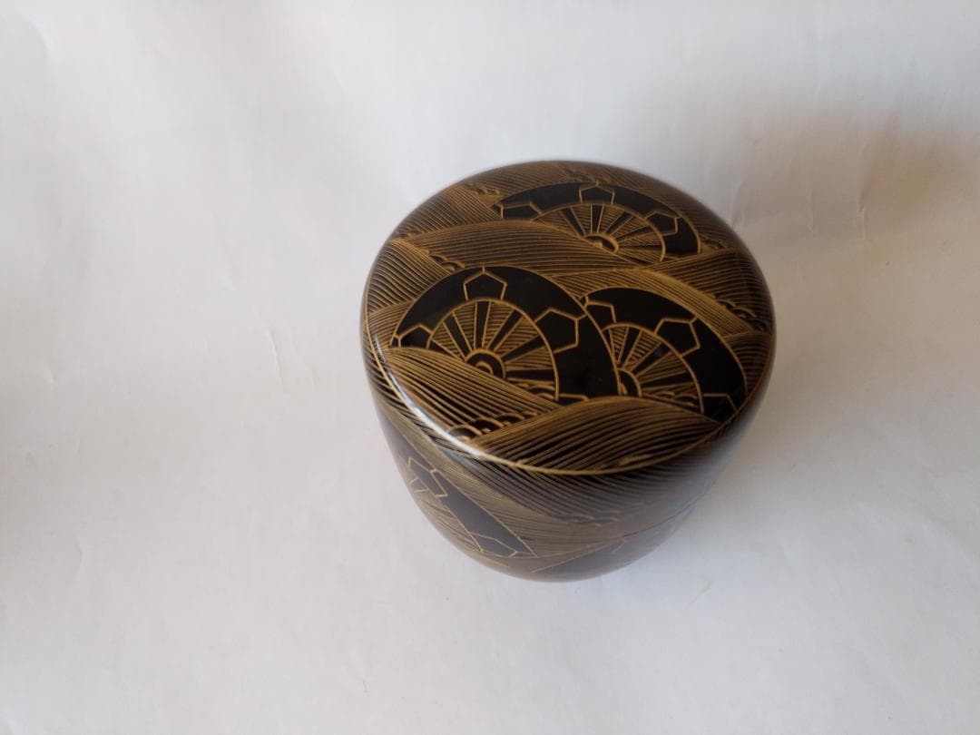 輪島塗 蒔絵師 月峯 作 源氏波 沈金 大棗 漆器 茶道具 抹茶 棗 共