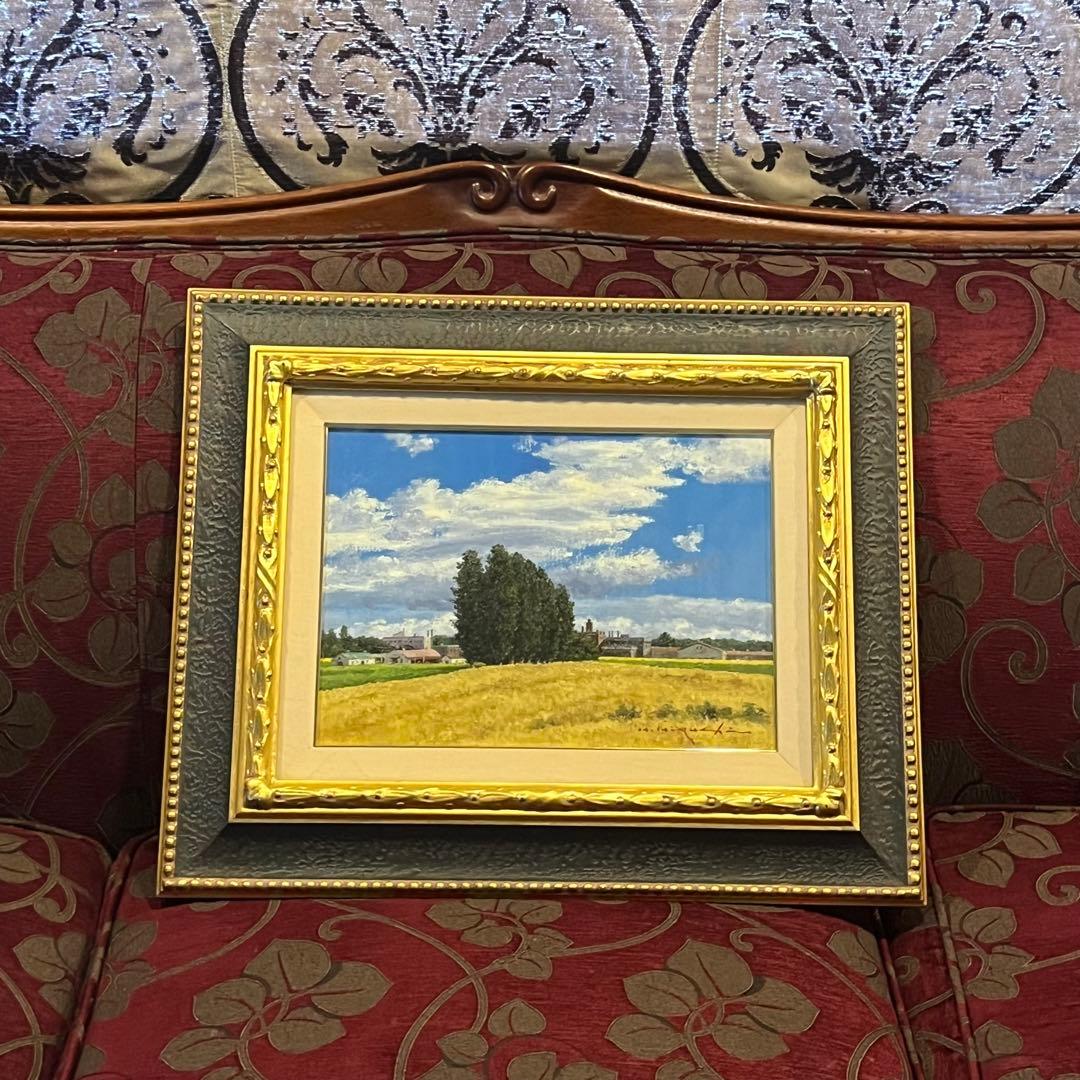 高級額　真作　樋口洋 「札幌麦秋」 油彩6号 B01 - 50741 風景画　5