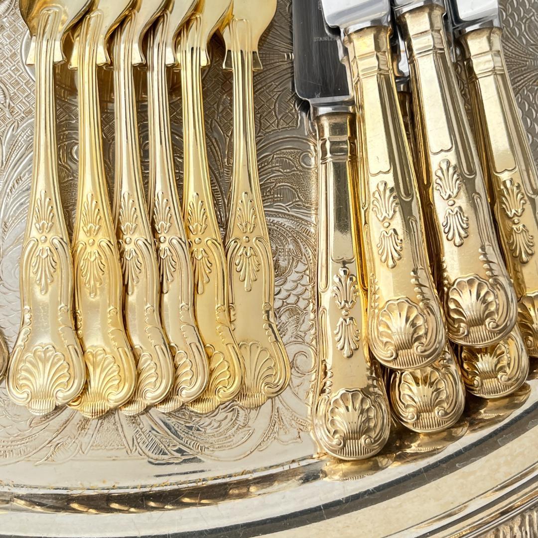 【英国】キングスパターンのデザートセット 23本組 【ゴールドプレート】