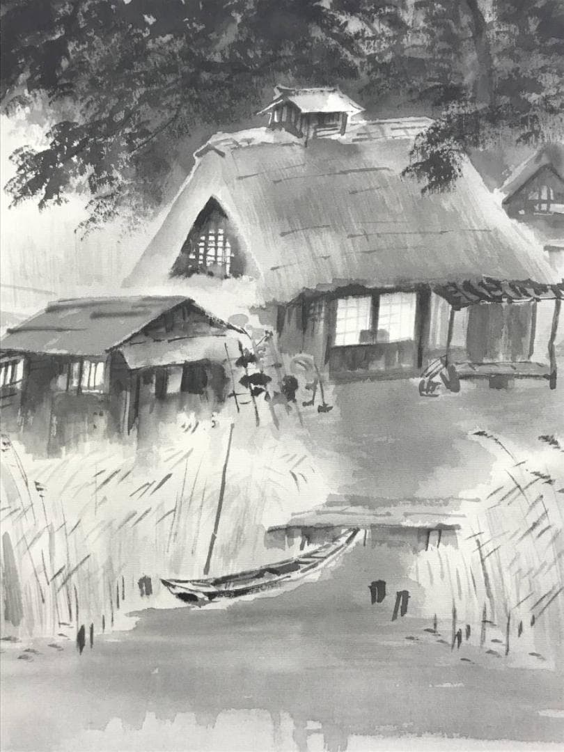 真作】佐藤耕寛/漁村図/山水図/横物/掛軸/名家伝来/AD-652