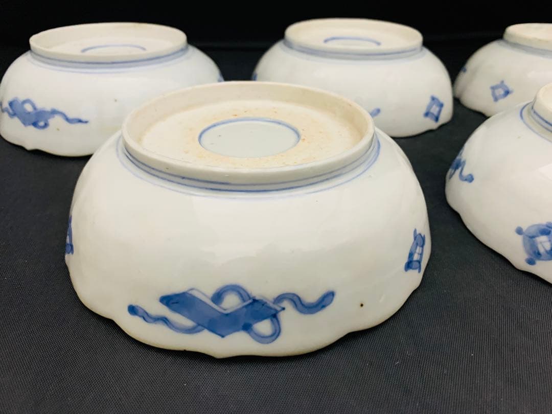 錦手金彩色絵　花唐草　龍　鳳凰　なます皿　5客　伊万里　時代皿