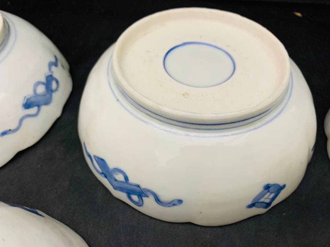 錦手金彩色絵　花唐草　龍　鳳凰　なます皿　5客　伊万里　時代皿