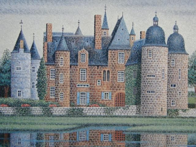 西村龍介、城、希少な画集より、新品高級額・額装付、状態良好