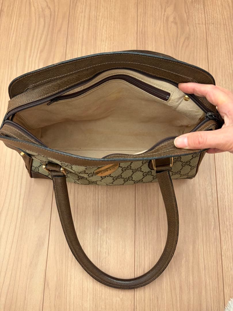 【希少デザイン】GUCCI オールドグッチ ハンドバッグ GGスプリーム 盾ロゴ
