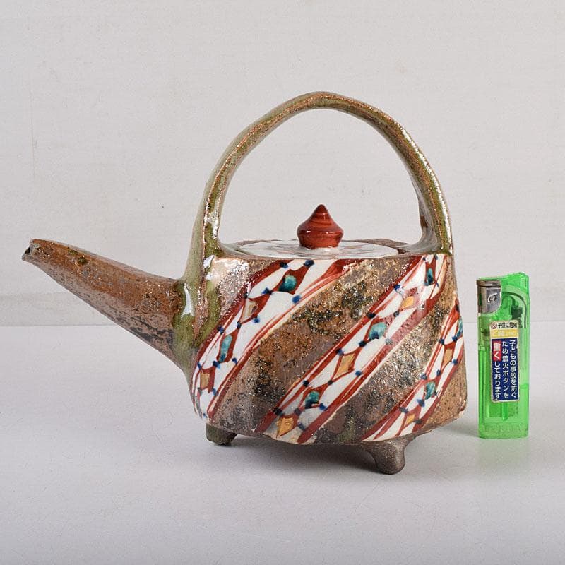 廣永窯 坪島土平作 金彩色絵 提酒器 共布共箱 D