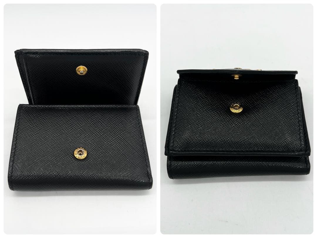 【極美品✨】 プラダ 三つ折り財布 付属品完備 サフィアーノメタル ブラック 黒