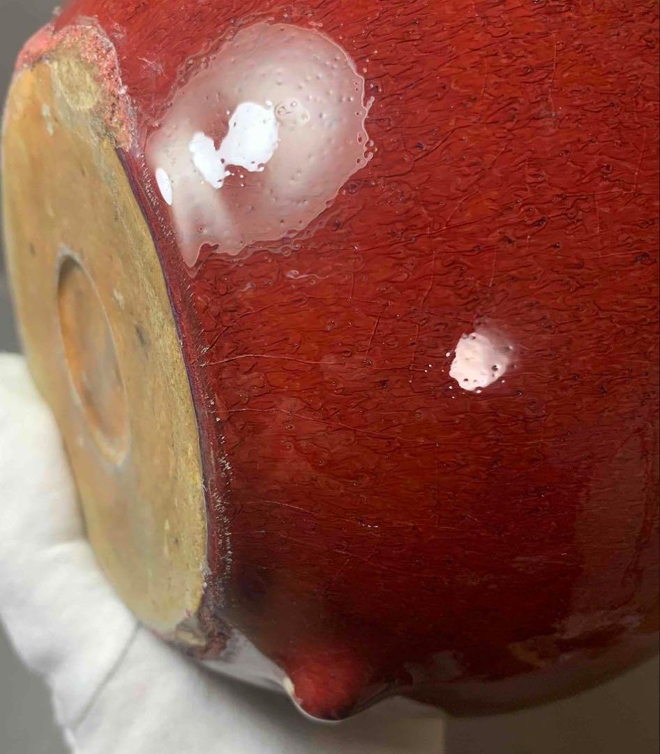 中国 紅釉丸形炉（洗筆）　f2250911