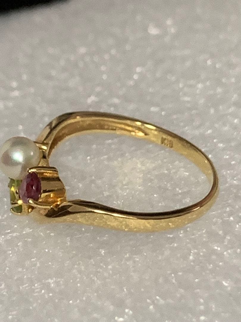 K18 パール＆3種のジュエリー ストーン デザインリング