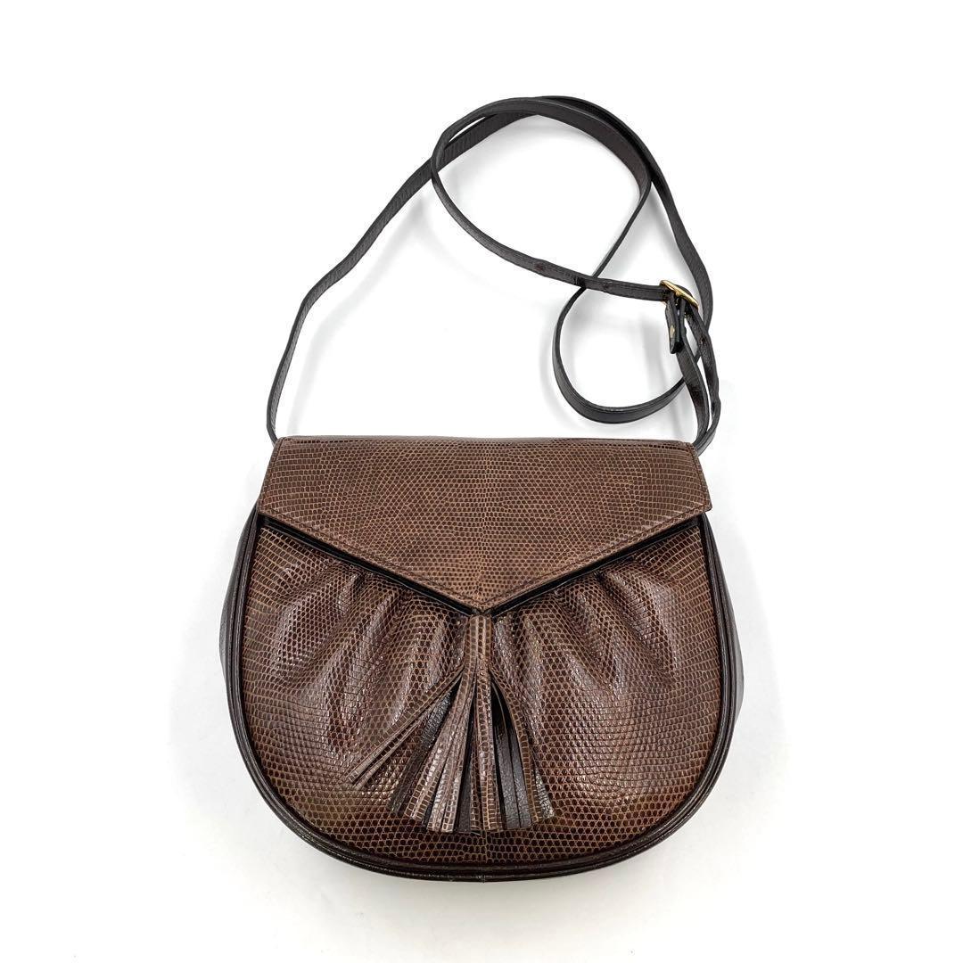 《超美品》サンローラン ショルダーバッグ リザード エキゾチック レザー 茶系