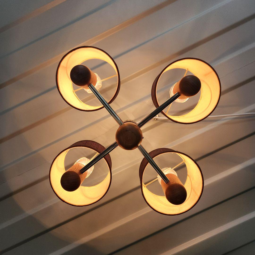 希少 ジャパンヴィンテージ 三菱電機 無垢材 4灯シャンデリア LK1744