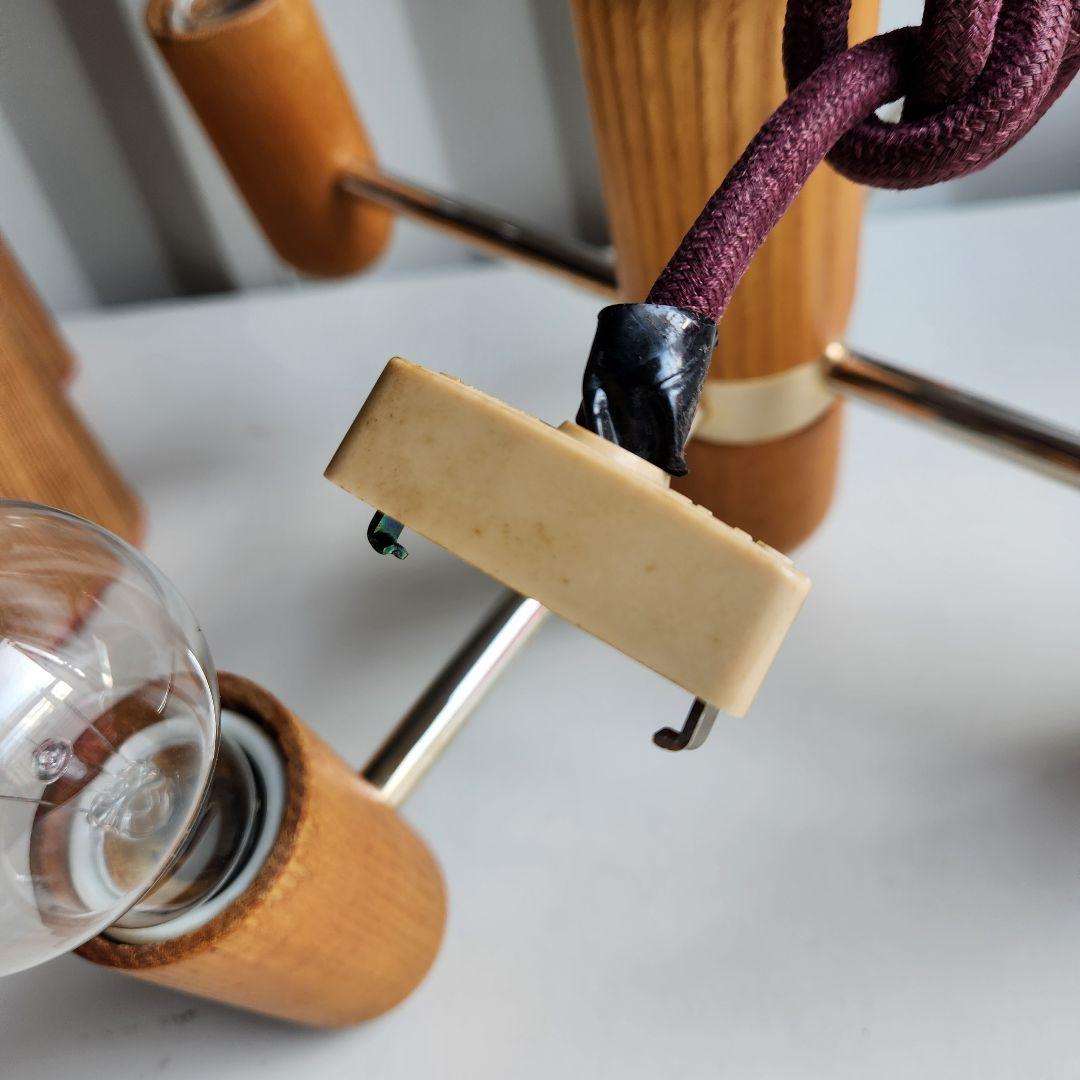 希少 ジャパンヴィンテージ 三菱電機 無垢材 4灯シャンデリア LK1744